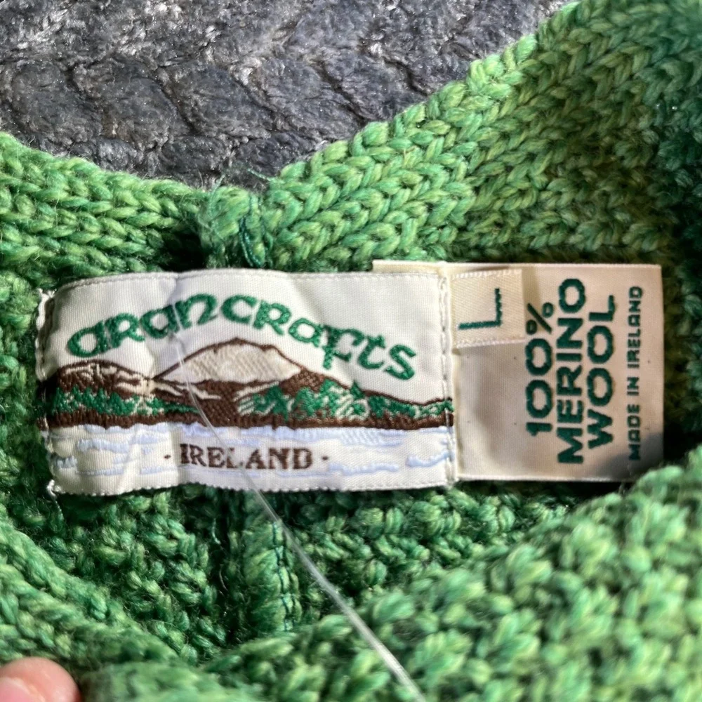NWT Aran Crafts Kids Green Marl Merino Wool Poncho L Made in Ireland Cable Knit‎